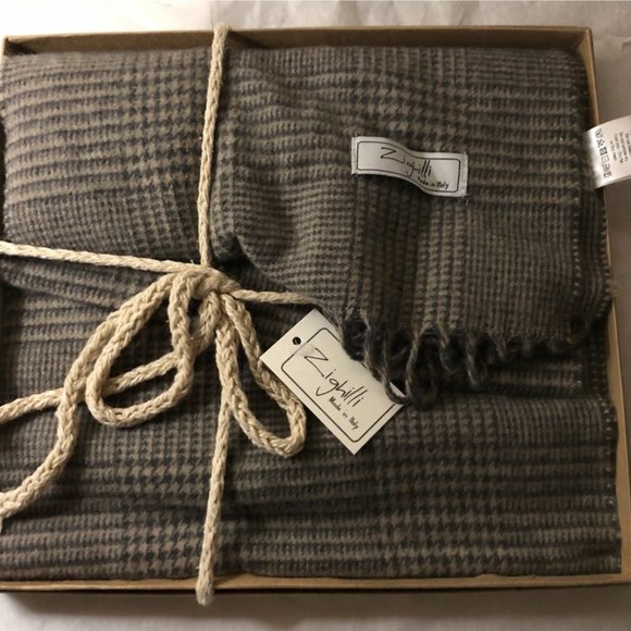 Zighilli Cashmere Blend Brown Herringbone Scarf